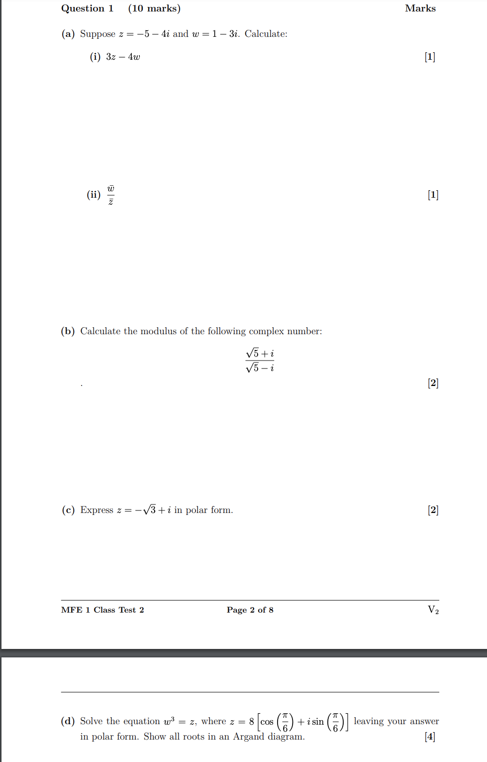 Solved Question 1 (10 Marks) Marks (a) Suppose Z = -5 - 4i | Chegg.com