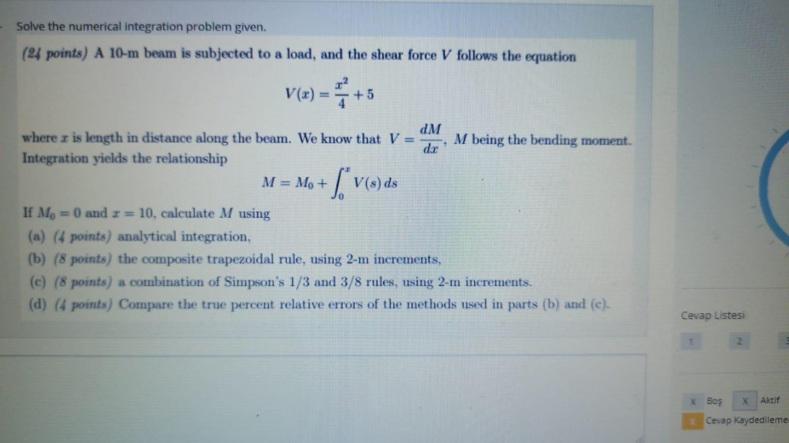 Solved Solve the numerical integration problem given. (24 | Chegg.com