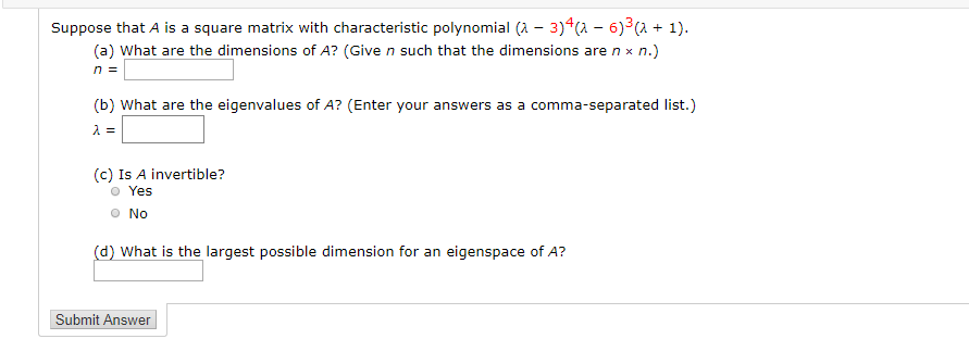 Solved Suppose that A is a square matrix with characteristic | Chegg.com