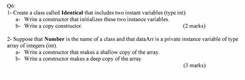 Solved Q6: 1- Create a class called Identical that includes | Chegg.com