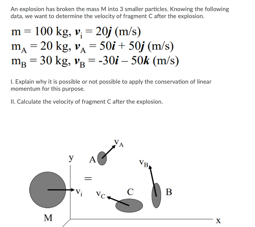 Solved An Explosion Has Broken The Mass M Into 3 Smaller | Chegg.com