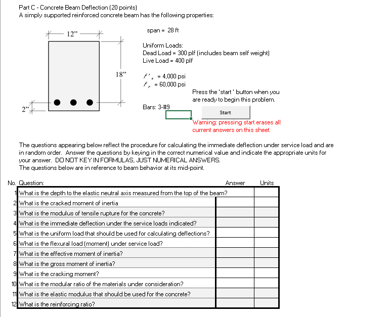 Solved Part C- Concrete Beam Deflection (20 points) A simply | Chegg.com