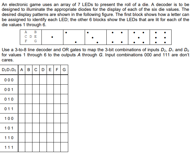 Solved An electronic game uses an array of 7 LEDs to present | Chegg.com