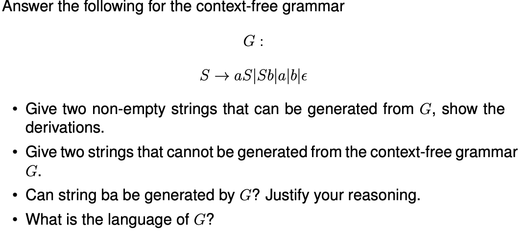 Solved Answer the following for the context-free grammar G: | Chegg.com