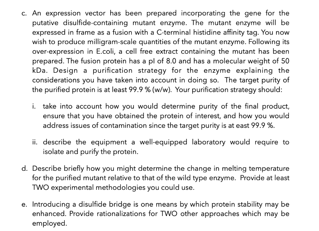 Solved C An Expression Vector Has Been Prepared Chegg