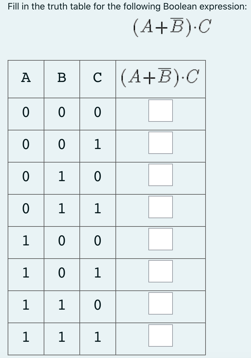 Solved Fill in the truth table for the following Boolean | Chegg.com
