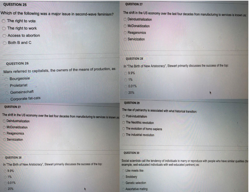Solved QUESTION 25 QUESTION 27 The shift in the US economy | Chegg.com
