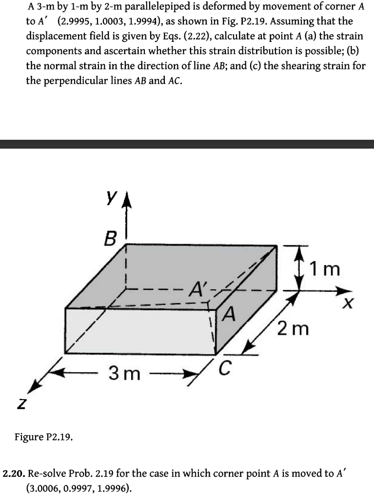 Solved A 3m by 1m by 2m parallelepiped is deformed by