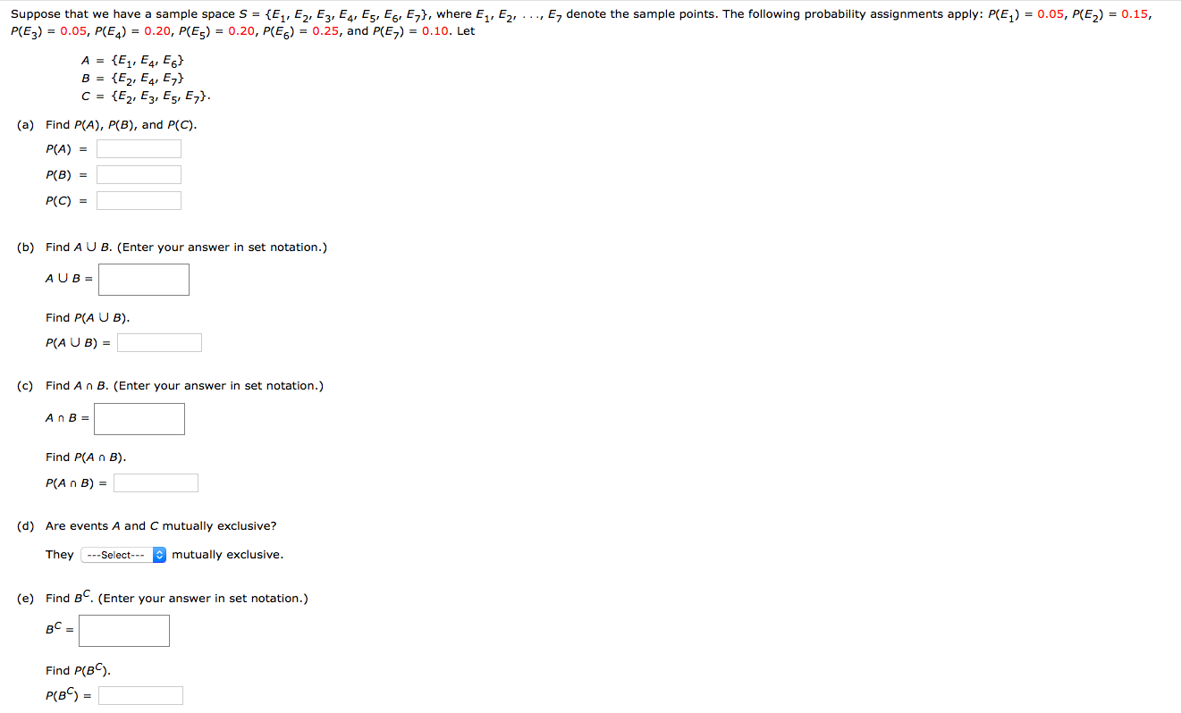Solved Suppose that we have a sample space S = {E1, E2, E3, | Chegg.com