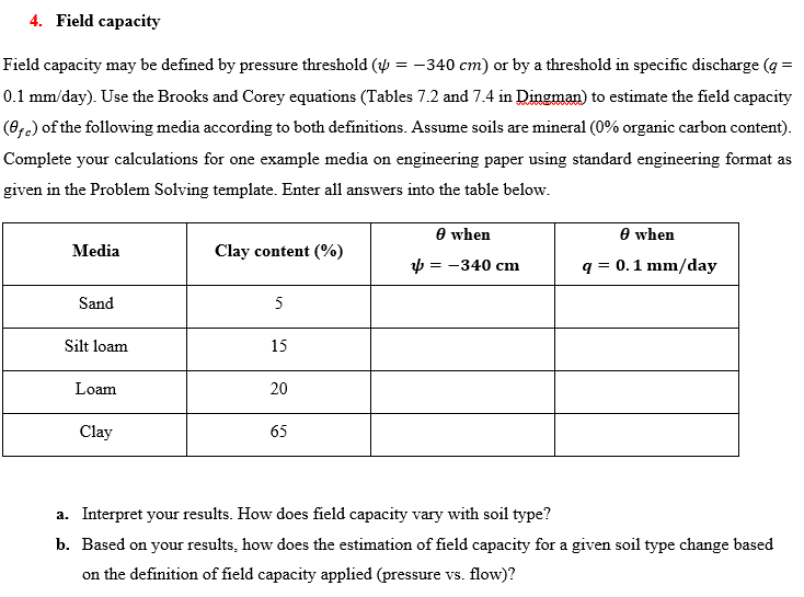4. Field capacity Field capacity may be defined by