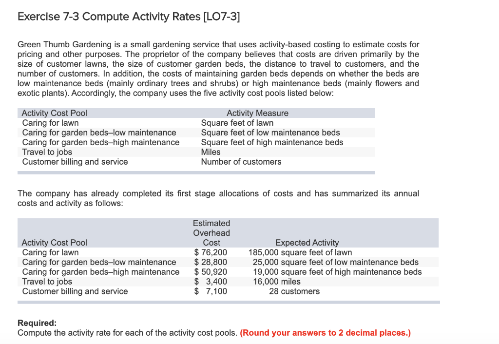 Solved Exercise 73 Compute Activity Rates [LO73] Green