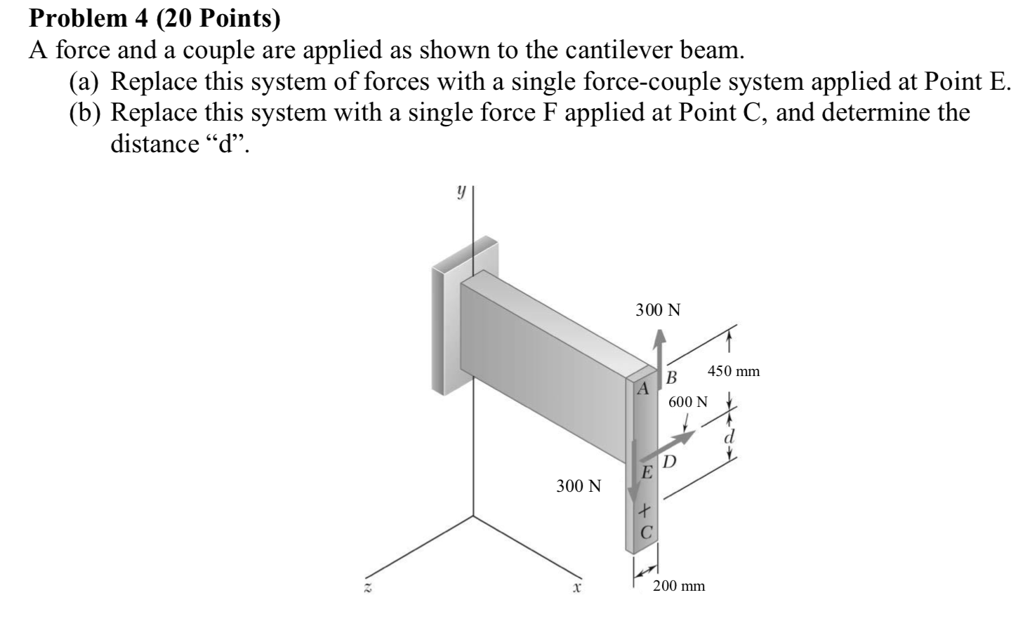 Solved Problem 4 (20 Points) A force and a couple are | Chegg.com