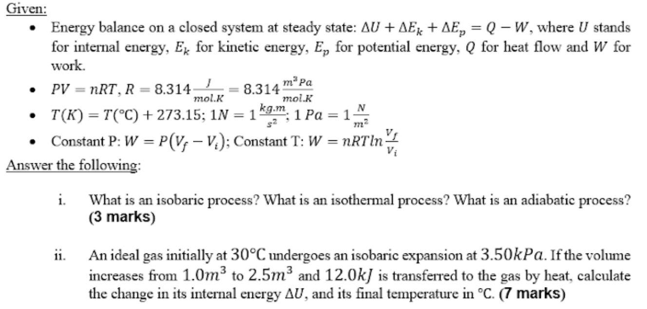 Solved Mapa J Mol K Moi K N Given Energy Balance On A Cl Chegg Com