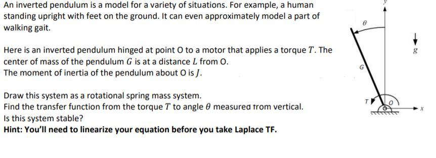 Solved An inverted pendulum is a model for a variety of | Chegg.com