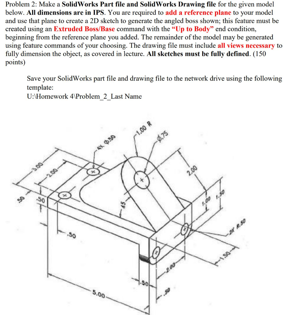 Solved Total Problems: 3 (350 Points) Create SolidWorks Part | Chegg.com