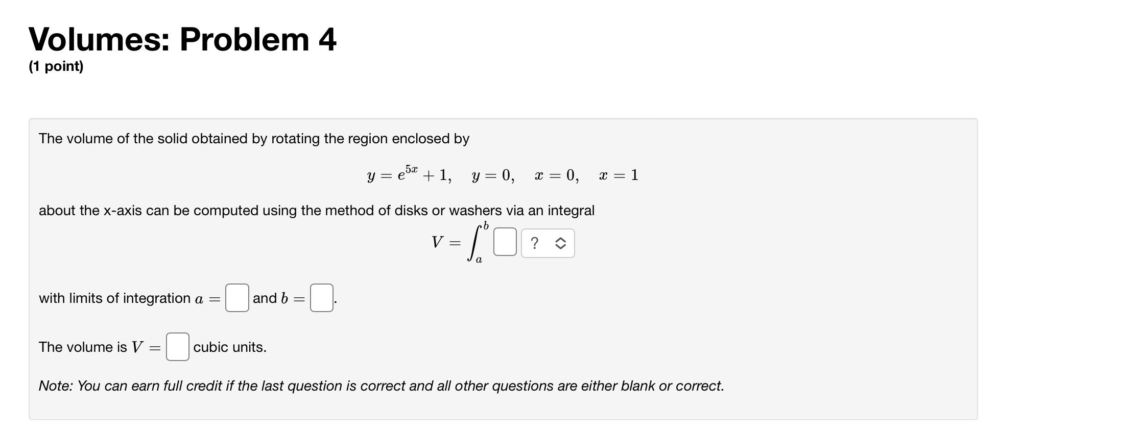 Solved Volumes: Problem 4 (1 point) The volume of the solid | Chegg.com