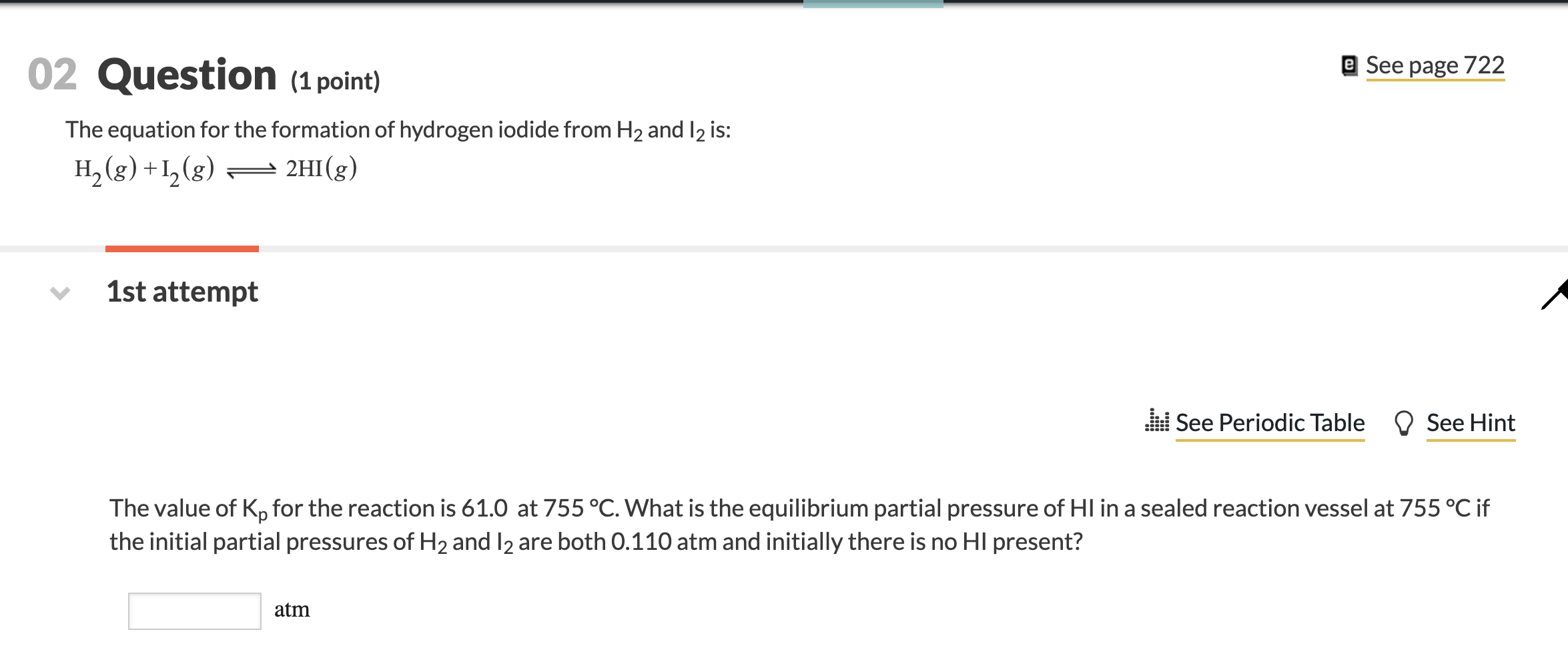 Solved 02 Question (1 point) e See page 722 The equation for | Chegg.com