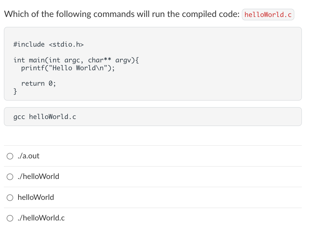 Solved Which of the following commands will run the compiled | Chegg.com