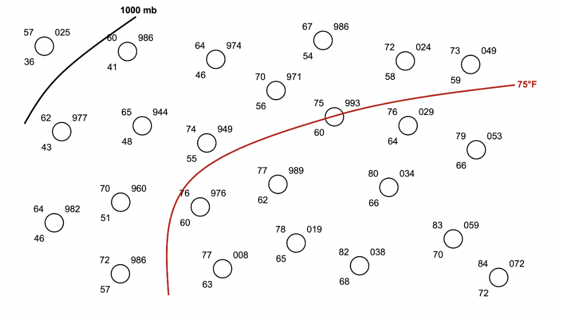 A map of simplified surface station models is shown | Chegg.com