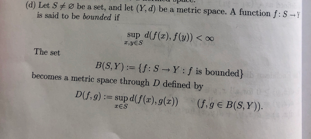 Solved D Let S O Be A Set And Let Y D Be A Metric Chegg Com