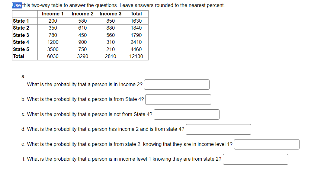 Solved this two-way table to answer the questions. Leave | Chegg.com