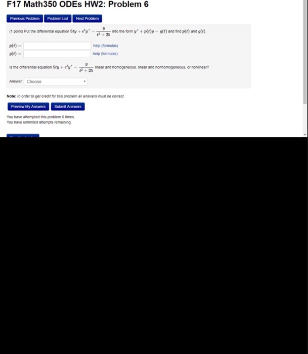 Solved Put the differential equation 5ty + e^ty^t = y/t^2 +