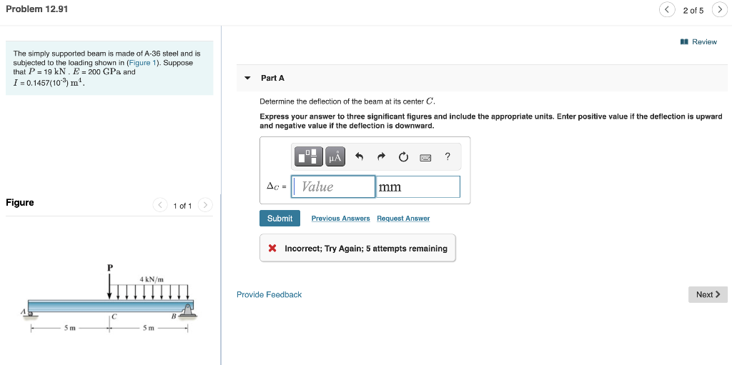 Solved Problem 12.91 2 of 5 > I Review The simply supported | Chegg.com