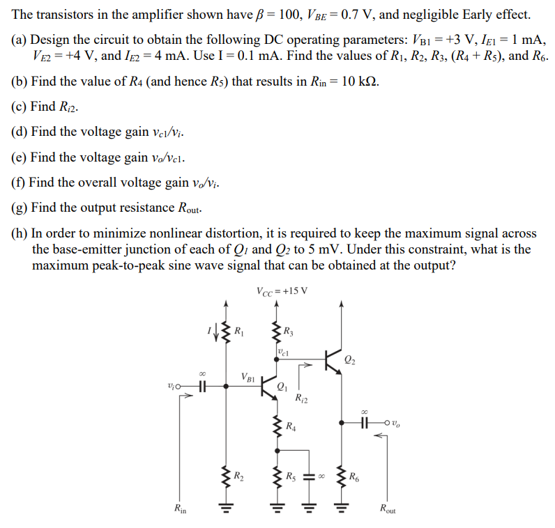Solved The transistors in the amplifier shown have ß = 100, | Chegg.com