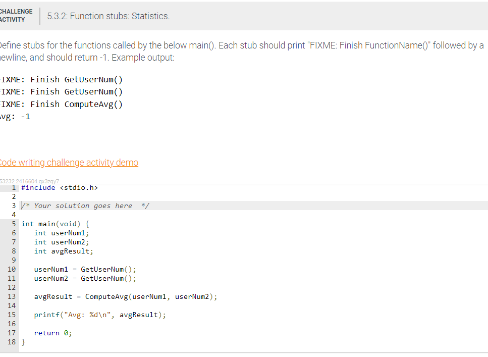 Solved efine stubs for the functions called by the below | Chegg.com