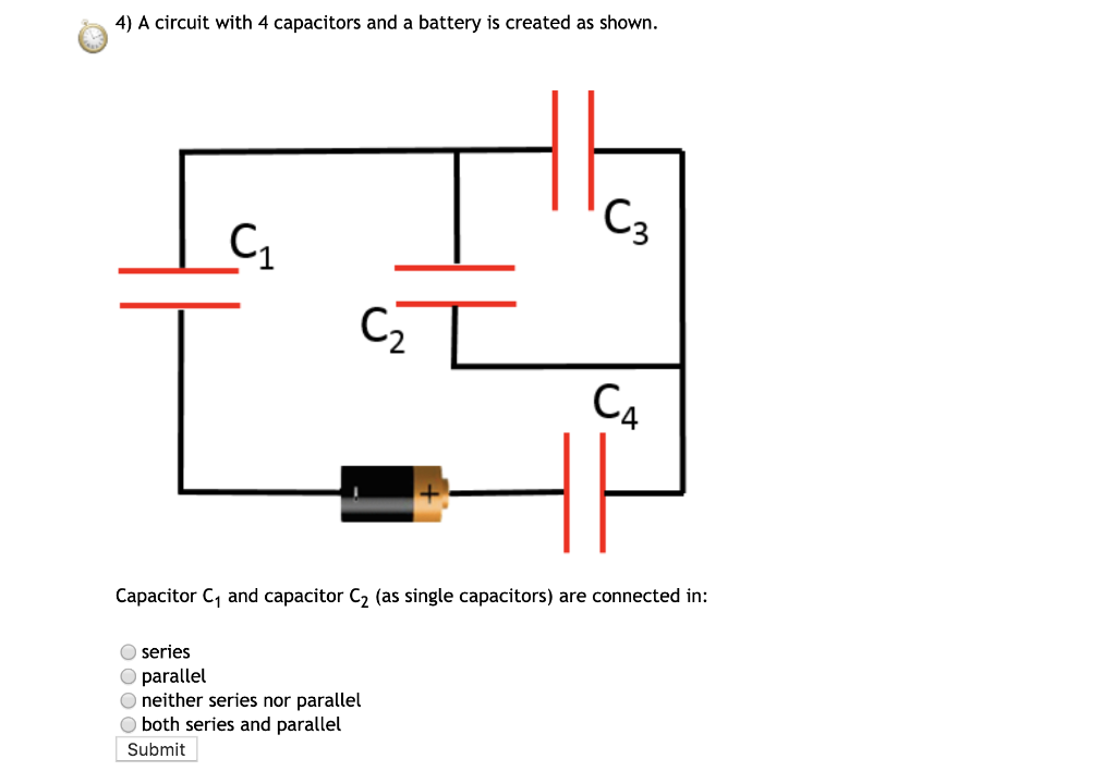 Solved A circuit with 5 capacitors and a battery is created