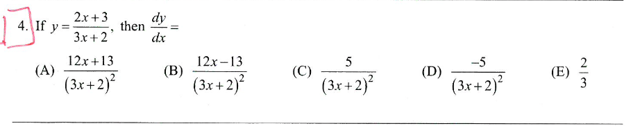 Solved 4 If Y 2x 3 3 X 2 Then Dy Dx 5 5 2 A 12x 13 Chegg Com