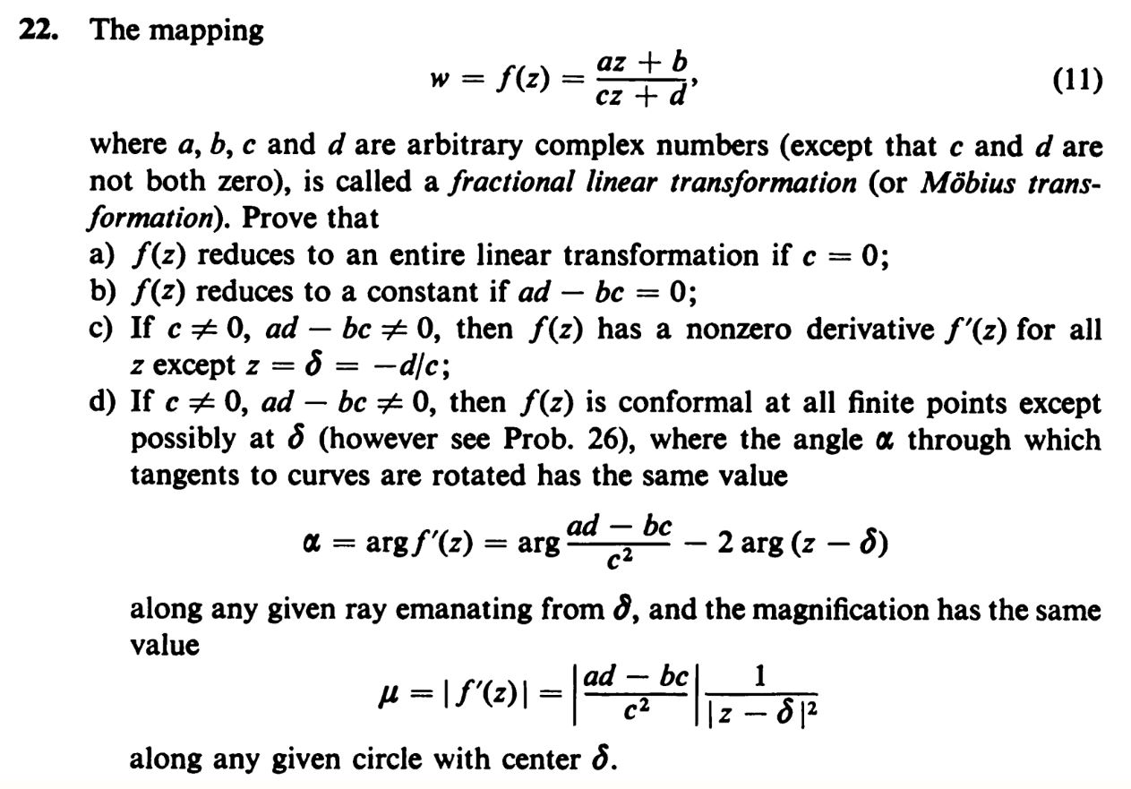 Solved 22. The Mapping Az + B W = F(z) Cz + D' (11) Where A, | Chegg.com