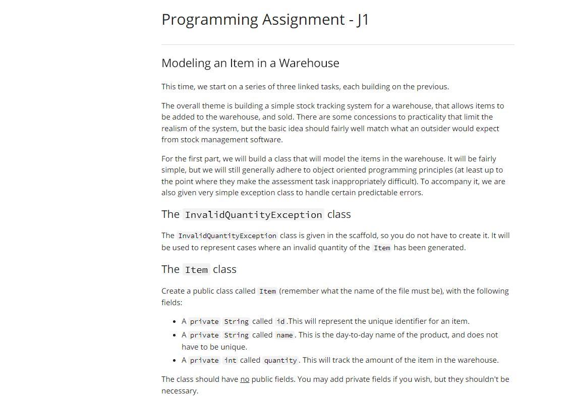 Solved Modeling an Item in a Warehouse This time, we start | Chegg.com