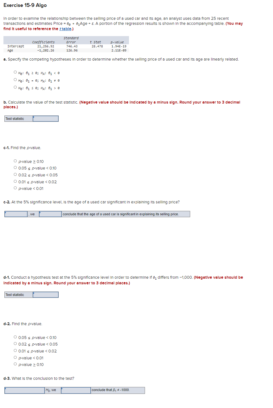 Solved Exercise 15-9 Algo In order to examine the | Chegg.com