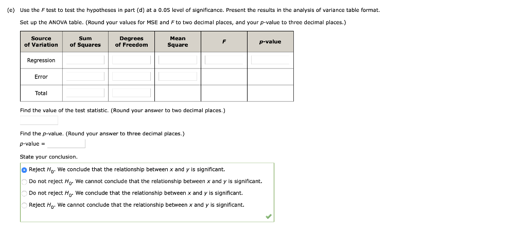 Solved PART E NEEDED ONLY Use the F test to test the | Chegg.com