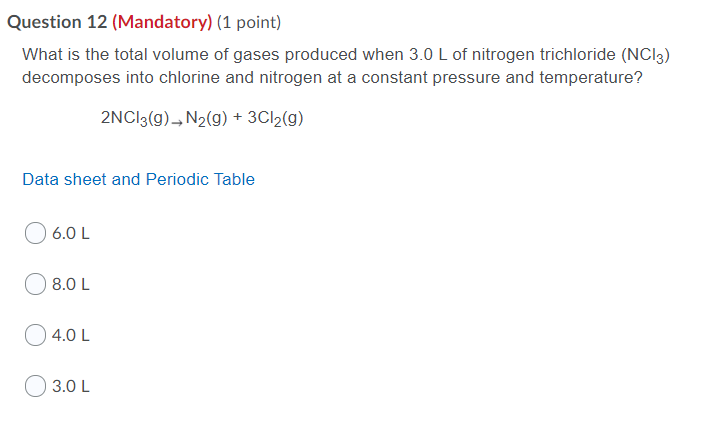 Solved Question 12 (Mandatory) (1 point) What is the total | Chegg.com