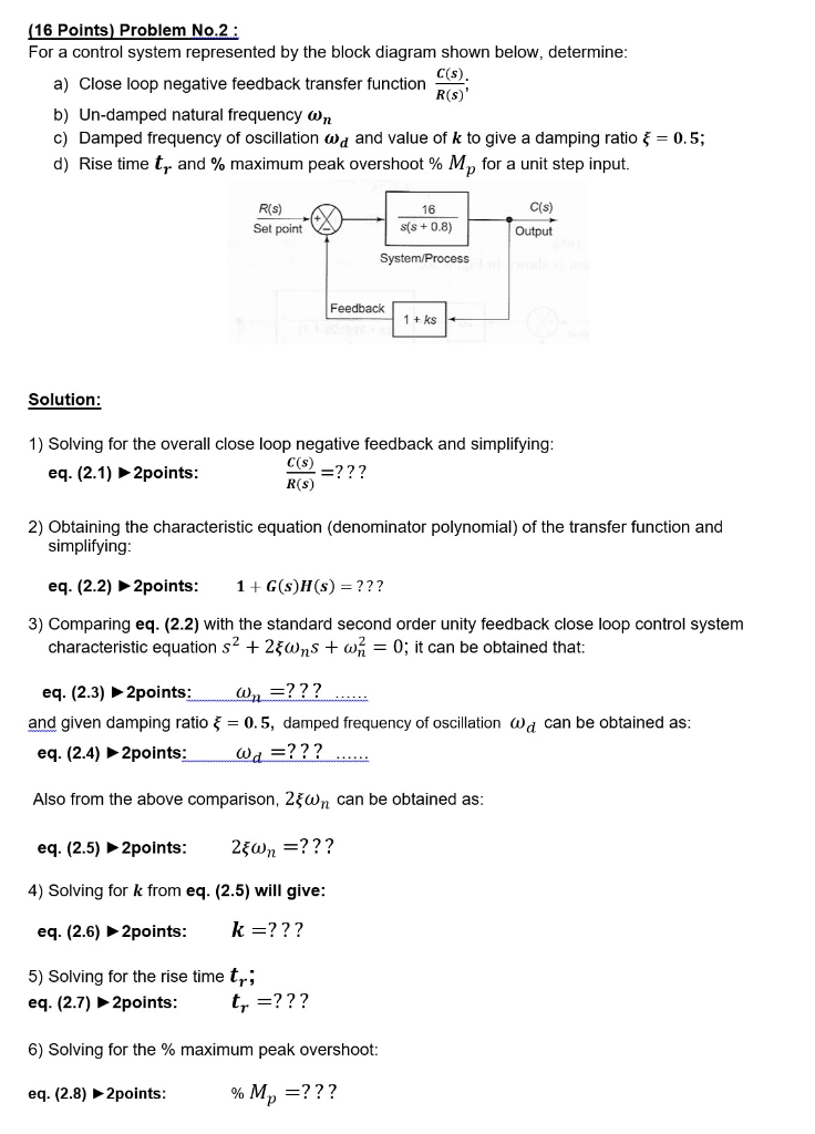 Solved 16 Points Problem No 2 For A Control System Re Chegg Com