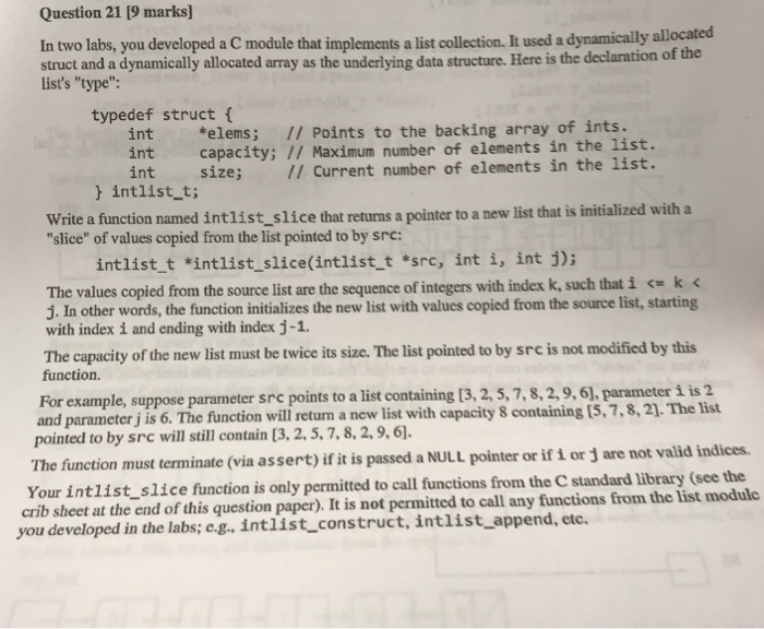 Solved Question 21 [9 marks] In two labs, you developed a C | Chegg.com