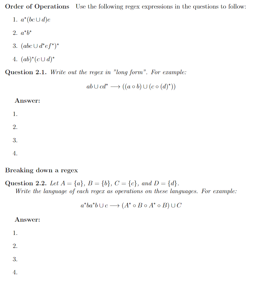 Solved Order Of Operations Use The Following Regex | Chegg.com