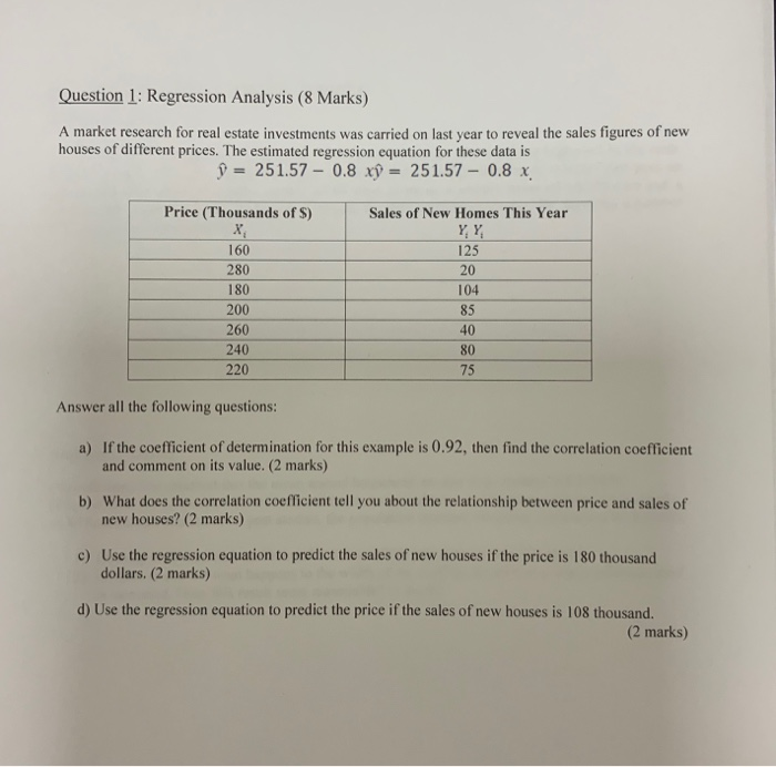 Solved Question 1: Regression Analysis (8 Marks) A market | Chegg.com