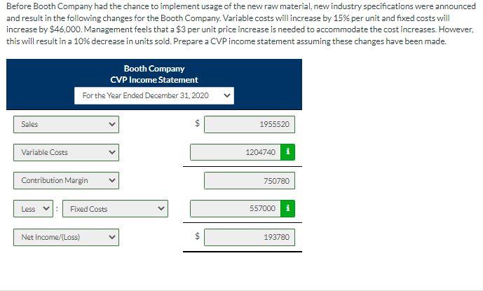 Solved Booth Company CVP Income Statement For the Year Ended | Chegg.com