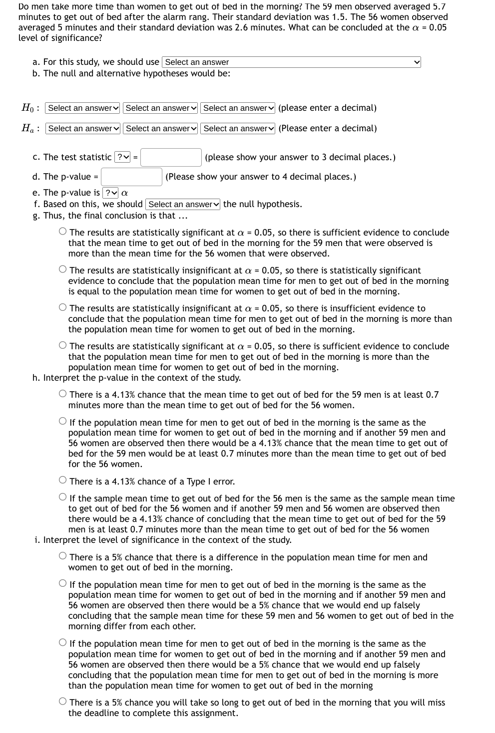 Solved Do men take more time than women to get out of bed in