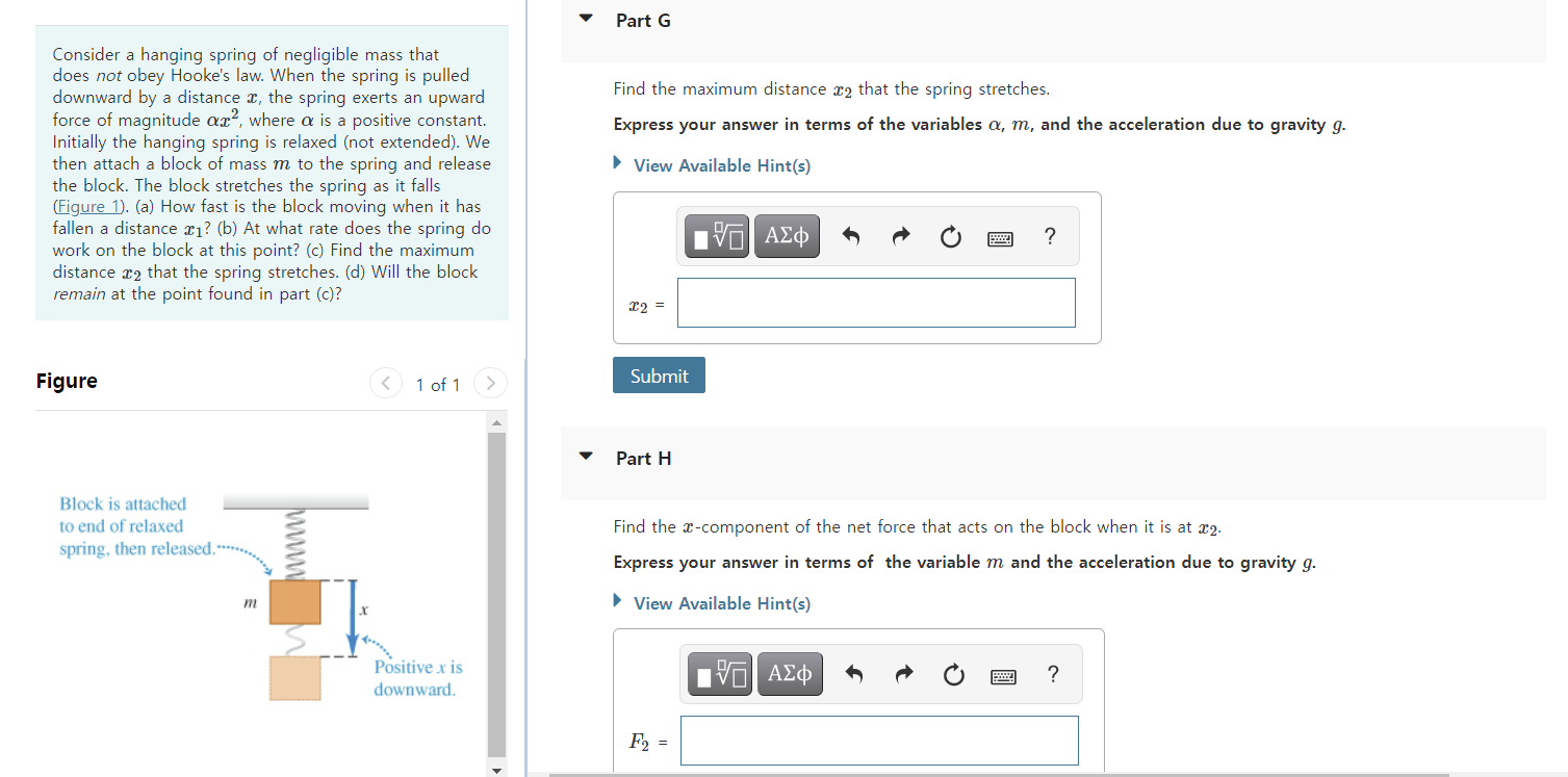 Solved Part G Find the maximum distance x2 that the spring | Chegg.com