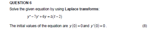 Solved QUESTION 6 Solve The Given Equation By Using Laplace | Chegg.com