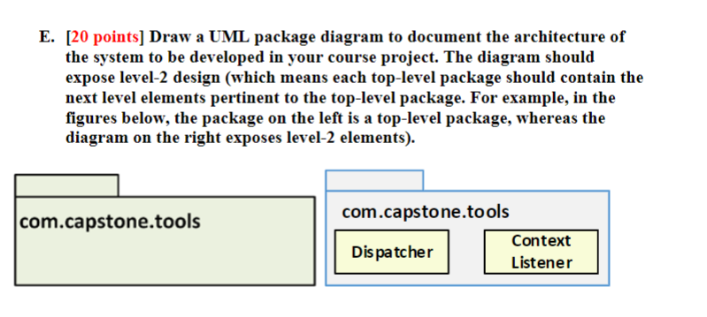 E. [20 points] Draw a UML package diagram to document | Chegg.com