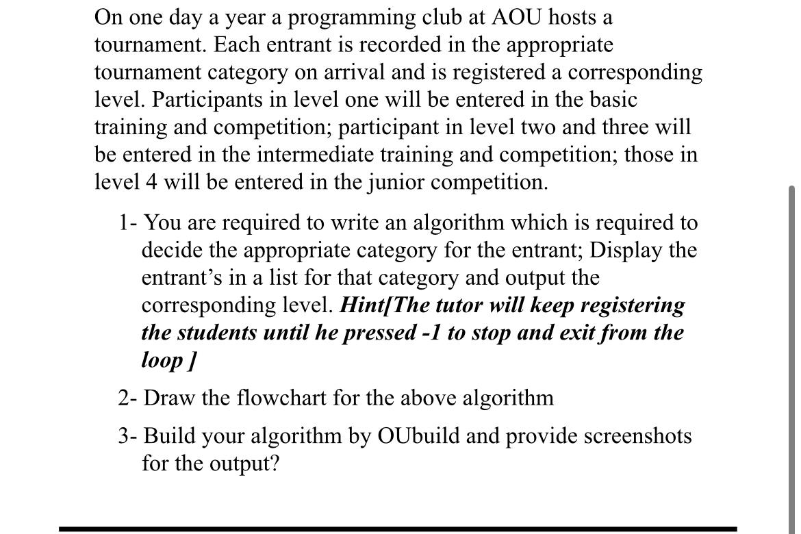 Solved On one day a year a programming club at AOU hosts a | Chegg.com