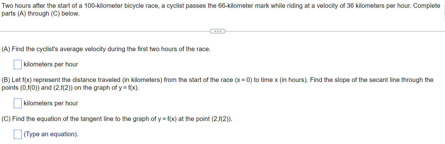 Solved Two Hours After The Start Of A 100 Kilometer Bicycle Chegg