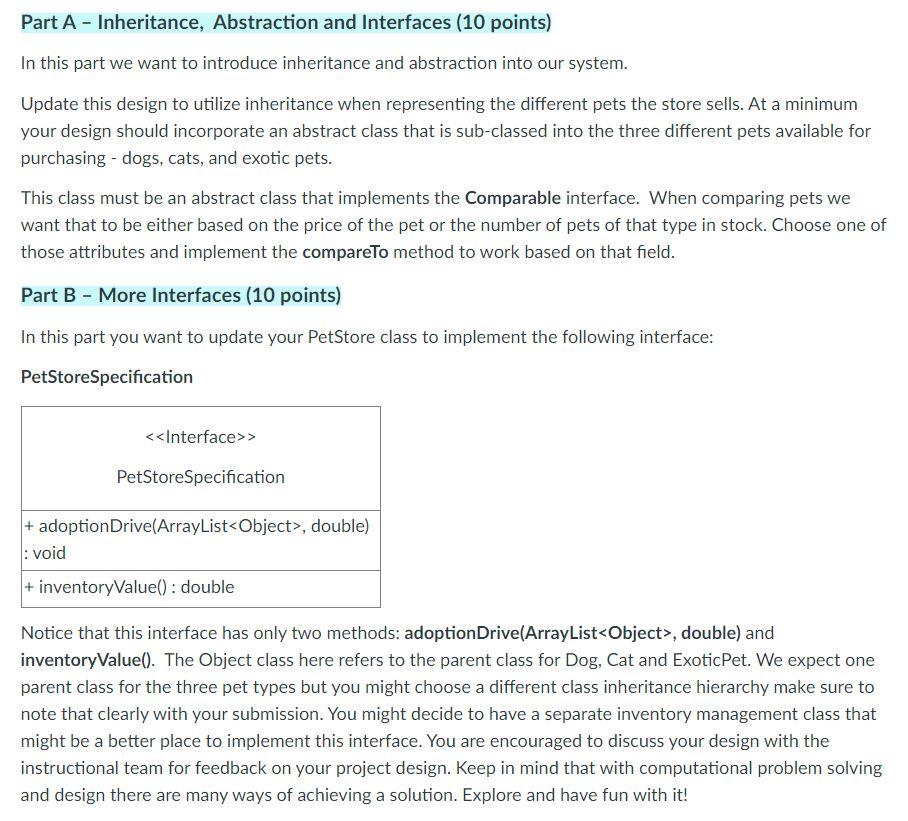 Solved Part A - Inheritance, Abstraction and Interfaces (10 | Chegg.com