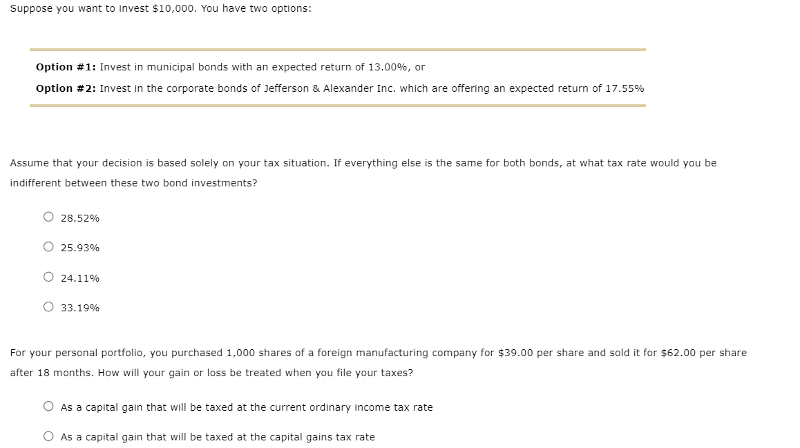Solved Suppose you want to invest $10,000. You have two | Chegg.com