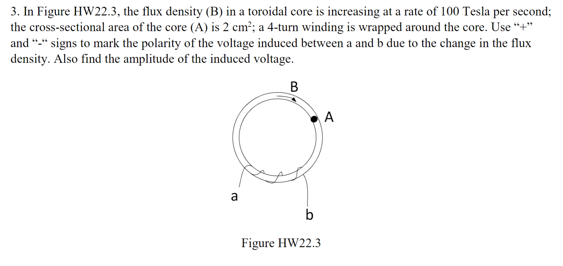 Solved 3. In Figure HW22.3, the flux density (B) in a | Chegg.com